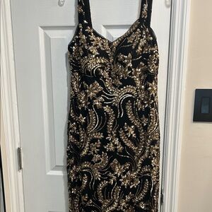 R&M Richards Black and Gold maxi Dress
